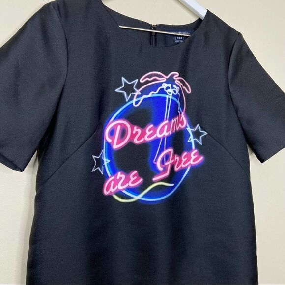 FRENCH CONNECTION Dreams Are Free Shift Dress Black Neon Sign Size 6 - Picture 3 of 7